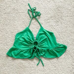 Green Halter Top with Ruffle Hem